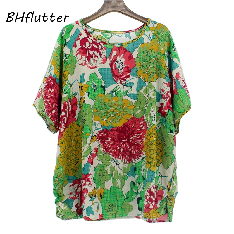 Женская Повседневная Свободная летняя блуза BHflutter размера плюс хлопковая блузка