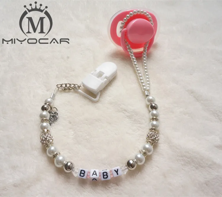 

MIYOCAR Personalised -Any name Bling silver rhinestone hand made pacifier clips/soother holder Dummy clip/Teethers clip