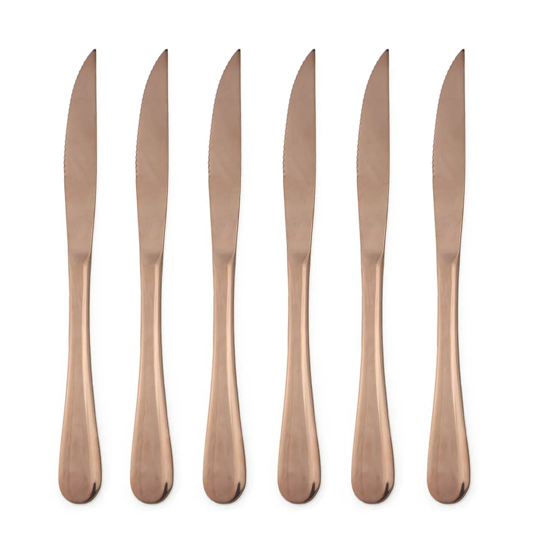 Rose 6PCS Современный Королевский Блестящий нож для стейка, 6 шт., черные радужные голубые тарелки, столовые приборы из нержавеющей стали, набор столовых приборов, набор столовых ножей с зубцами - Цвет: Rose 6PCS