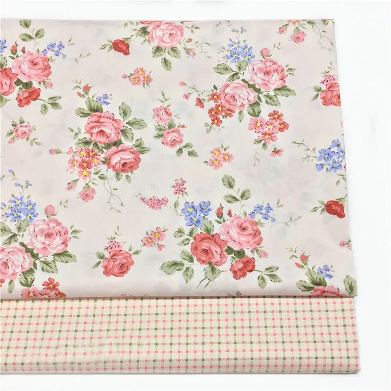 50x160 см ZYOKRA Розовый Цветущий цветок розы и розовый зеленый клетчатый принт чистый Trill цветочный хлопок ткань пэчворк детская одежда постельное белье