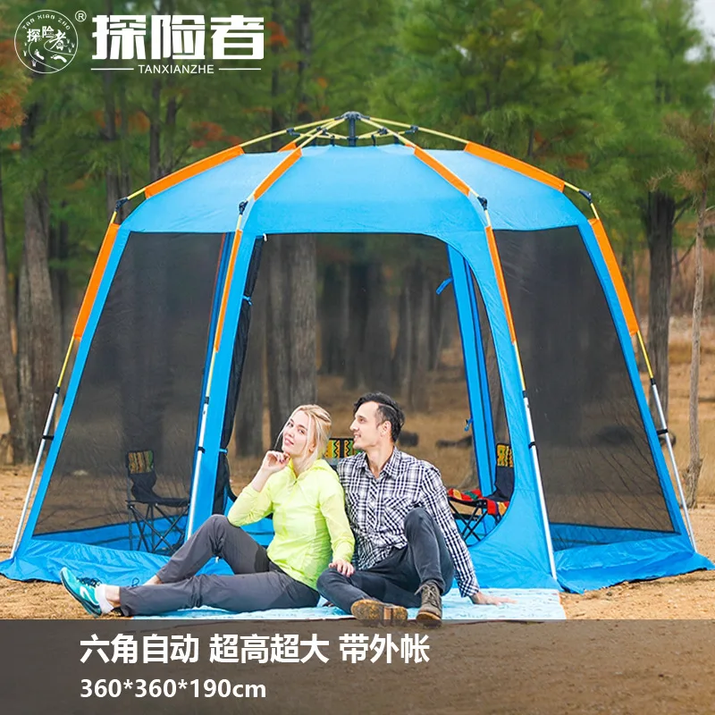 Online Neue Doppel-schicht Outdoor Camping Zelt 8-12 Person Pergola Teleskop Aluminium Legierung Camping Ausrüstung Sun Shelter
