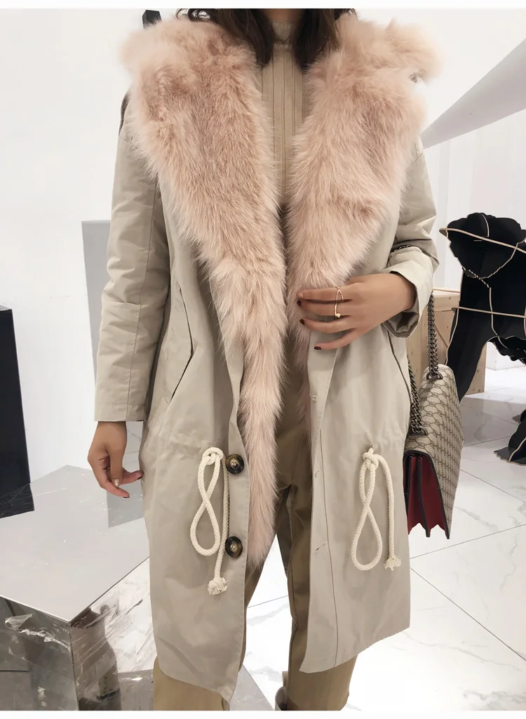 Зимняя куртка женская брендовая 2019 длинная парка цвета хаки Пальто с натуральным