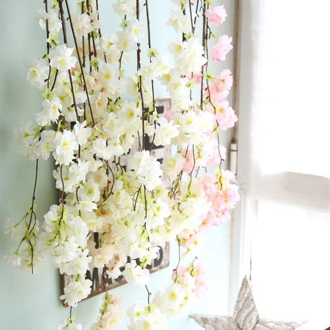 Фото 135 см вишневые цветы из ротанга Сакура искусство свадебное украшение лоза