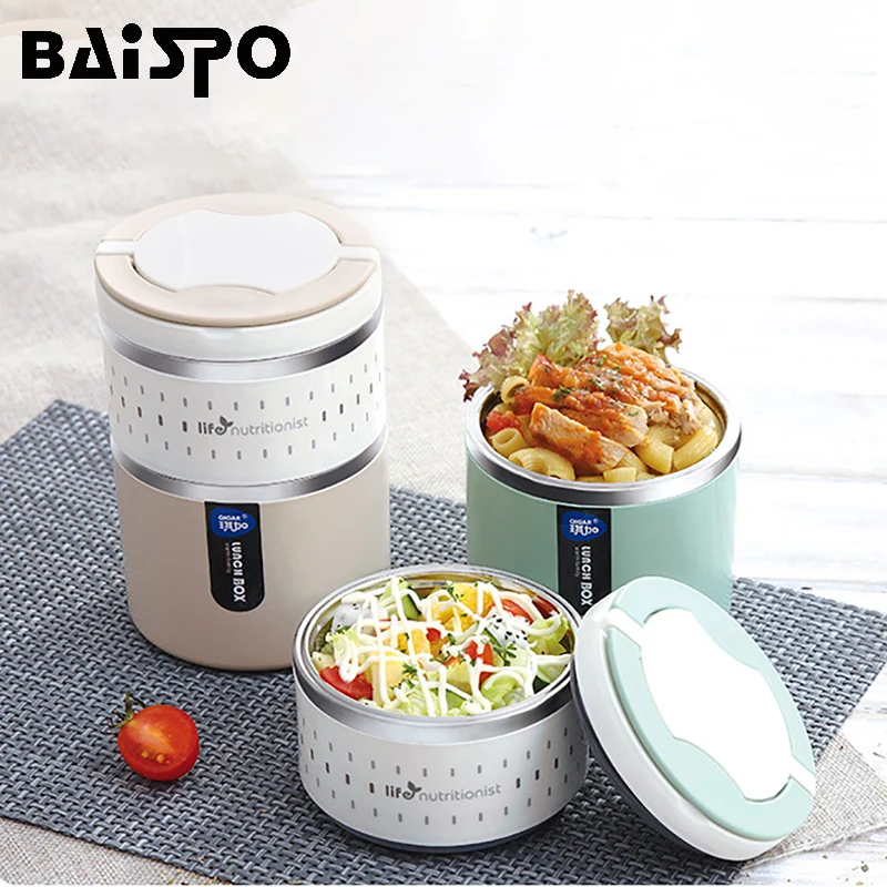 BAISPO 304 Stainless Steel Insulated Lunch Box Food Containers Kids Bento Box Large Capacity Vacuum Insulation Barrel 12 Hours