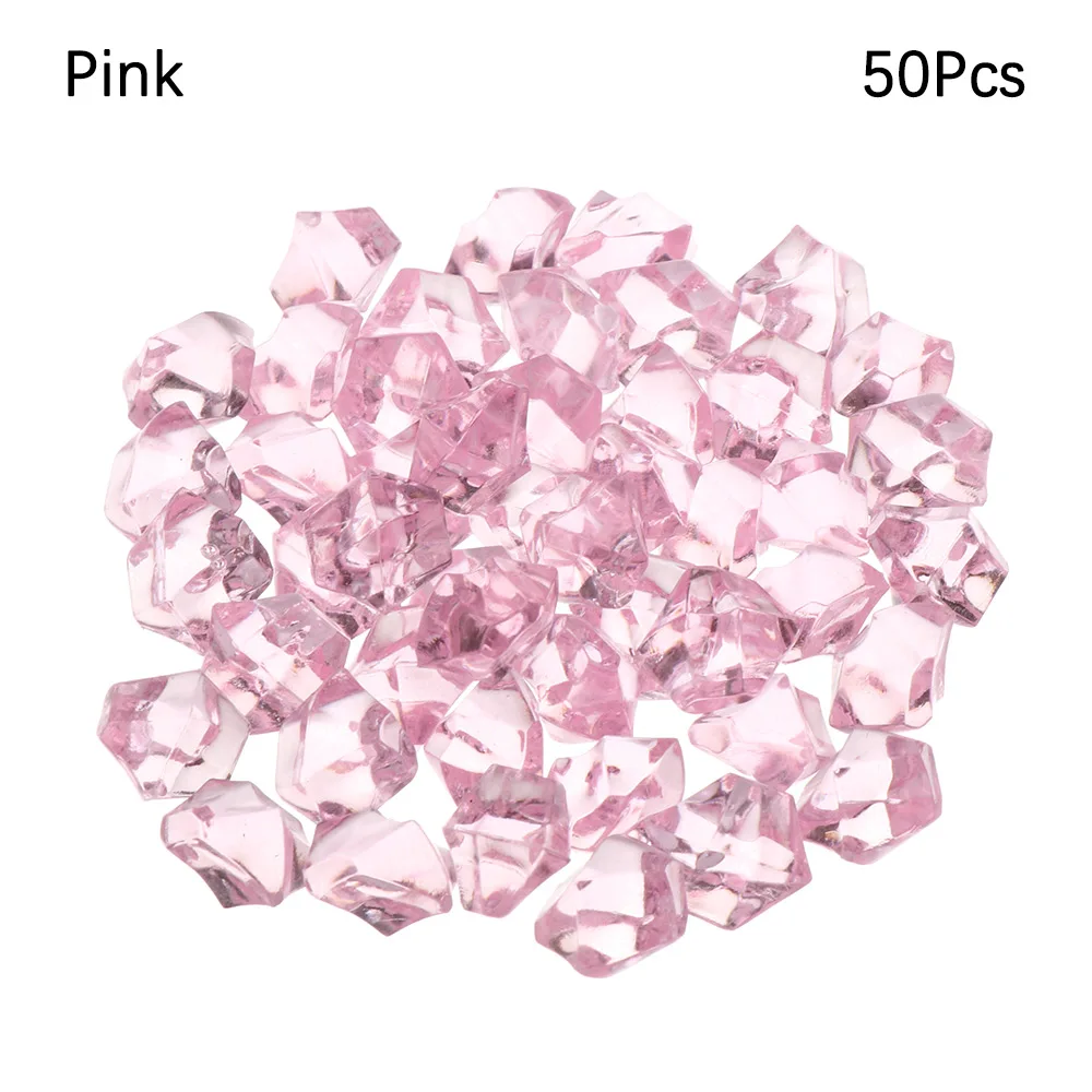 pink 50 шт./пакет красочные 1,4*1,1 см наполнителя вазы галька аквариум акриловые камни с украшением в виде кристаллов кубики льда декор аквариума дома орнамент поставщик - Цвет: pink