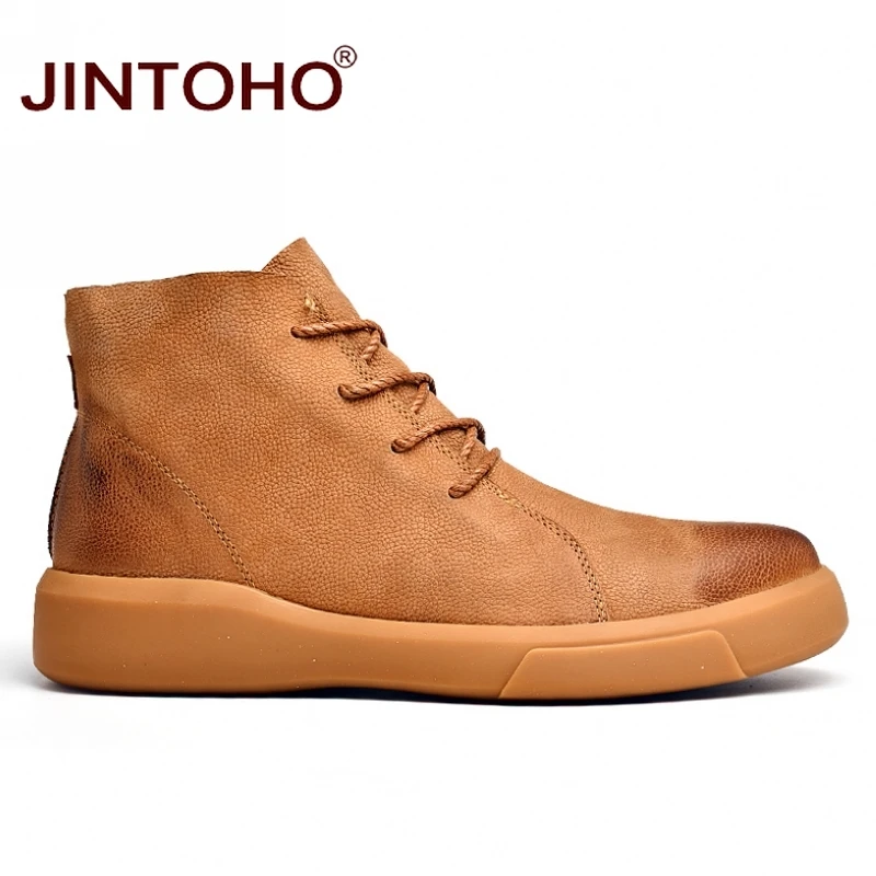 JINTOHO/зимние мужские ботинки из натуральной кожи; модная мужская зимняя обувь; Брендовые мужские кожаные ботинки; мужские Ботильоны; Bota Masculina