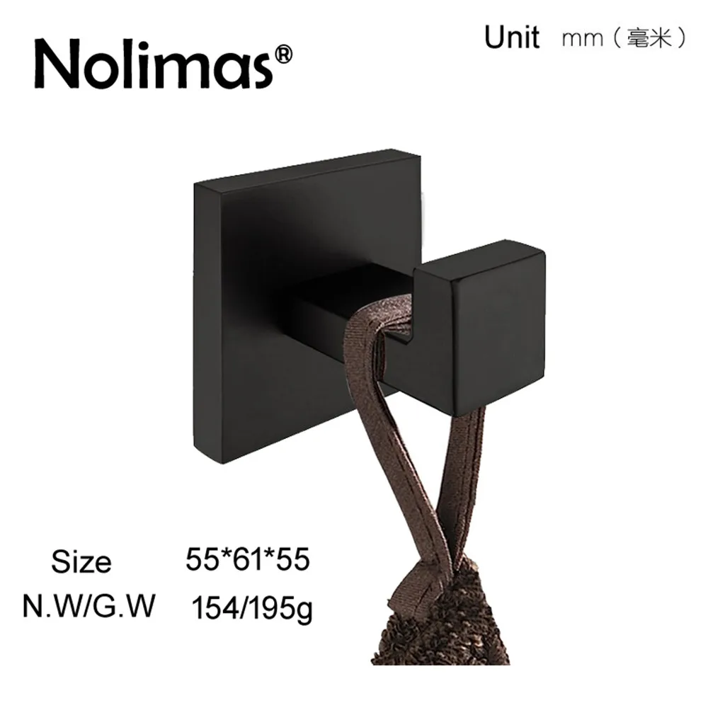 

SUS 304 Stainless Steel Robe Hook Black Deluxe Matte Black Towel Hook Wall Mount Square Towel Robe Coat Hat Door Hanger