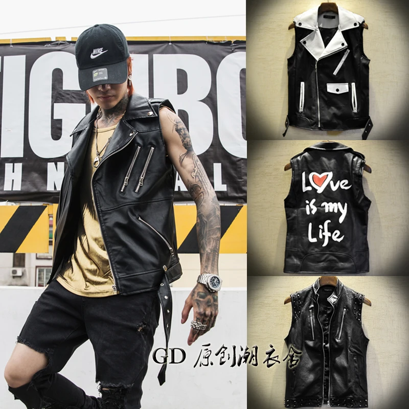Новый Европа и США Мужская Мода PU кожаные жилеты прилив для мужчин локомотив панк