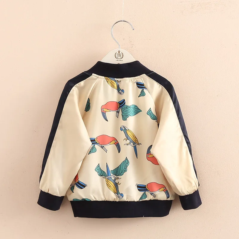 2018 Cartoon Birds Pattern Baseball Jackets For Girls Clothes New Fashion Long Sleeve Kids Outerwear &amp Coats Children's Clothing |
