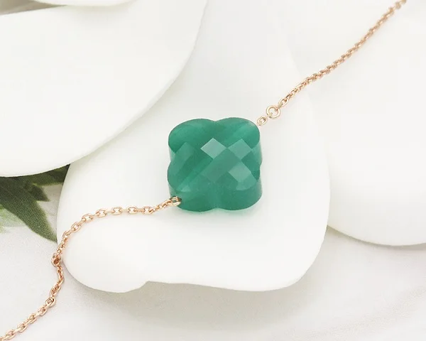 Dark green Модные ювелирные изделия кристалл счастливый Четырехлистный Клевер розовое золото браслет для женщин подарок 10 цветов - Окраска металла: Dark green