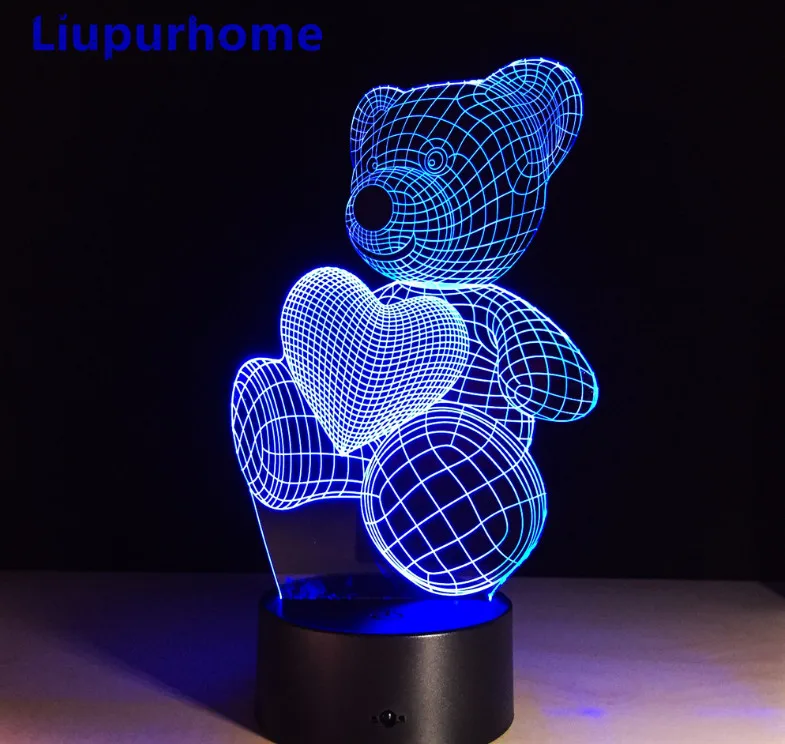 Плюшевый медведь 3D Led детская настольная лампа RGB 7 цветов Изменение ночные светильники акриловая основа для подарок на день рождения День Святого Валентина 3D16