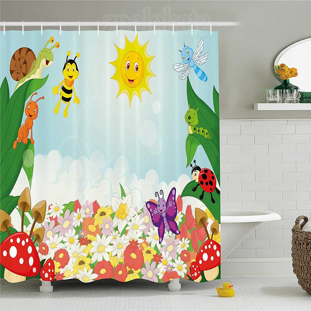 Детская занавеска для душа пчела бабочка муравья Божья коровка Улитка цветочный