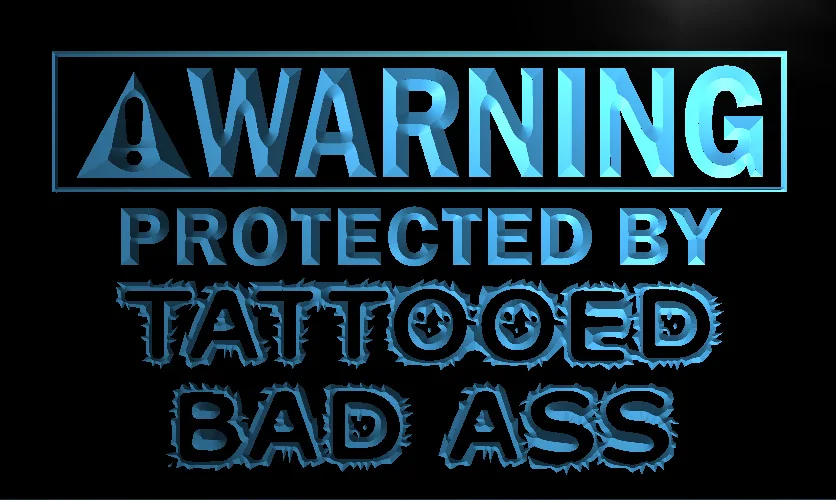 N059 Warning Protected by Tattooed Bad Ass LED Neon Light Sign |