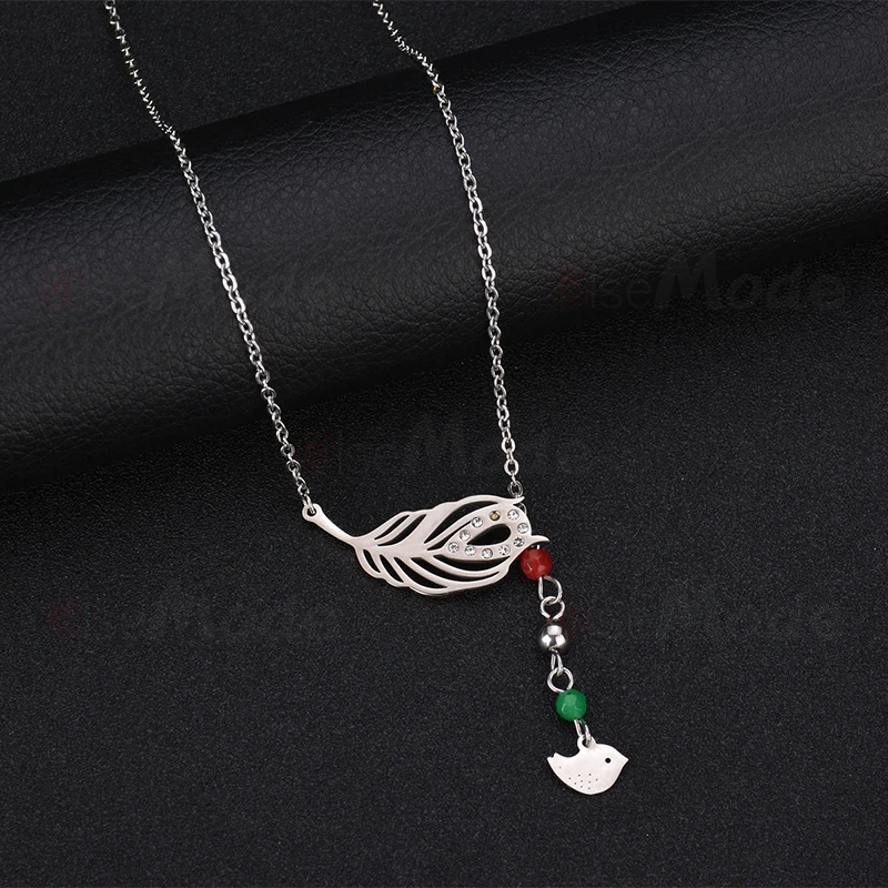 ELSEMODE богемное ожерелье из нержавеющей стали полый лист оливковой ветви CZ камень