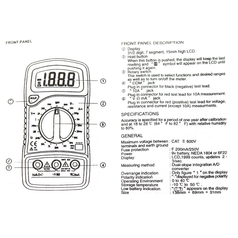 1 шт. XL830L ЖК-цифровой мультиметр сопротивление тока Транзистор hFE Multimetro multitester medidor dijitalal multim