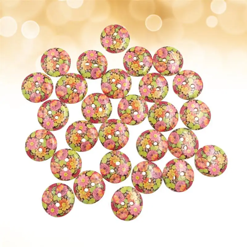 2 Holes 15MM 100PC Wooden Buttons Environmental Single Painted DIY Cartoon Flower Pattern Log Snaps Press Studs | Дом и сад