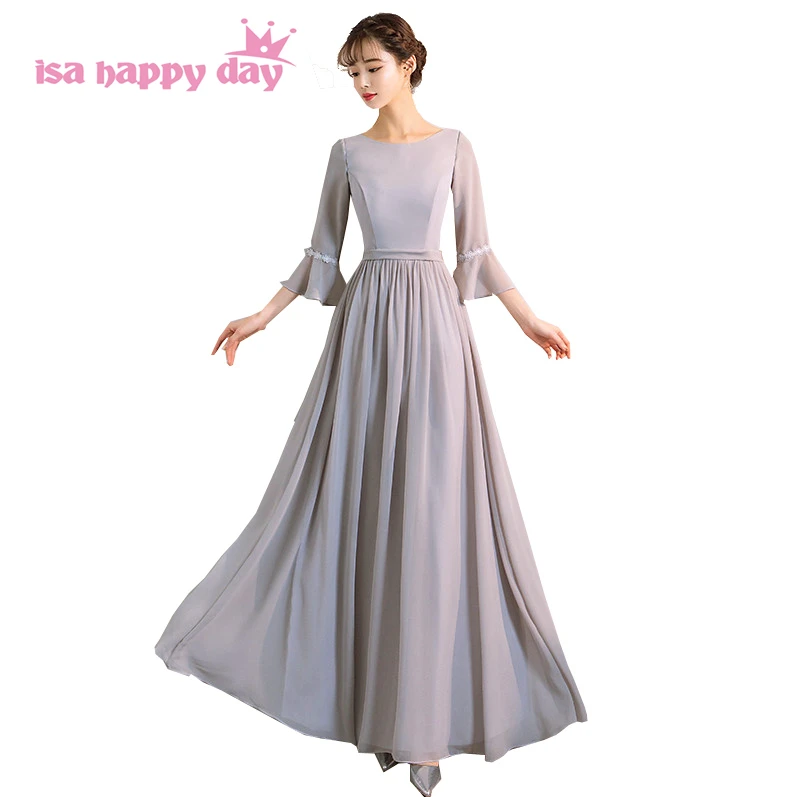 Женское длинное платье с рукавом до локтя robe de soiree mariage серое шифоновое для особых