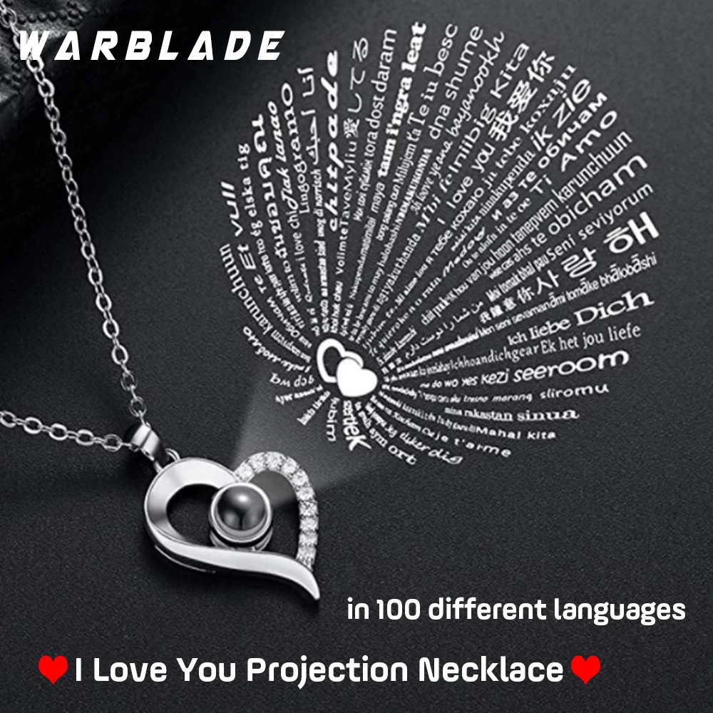 Ожерелье из розового золота и серебра с подвеской в виде проекции I Love You 100 языков