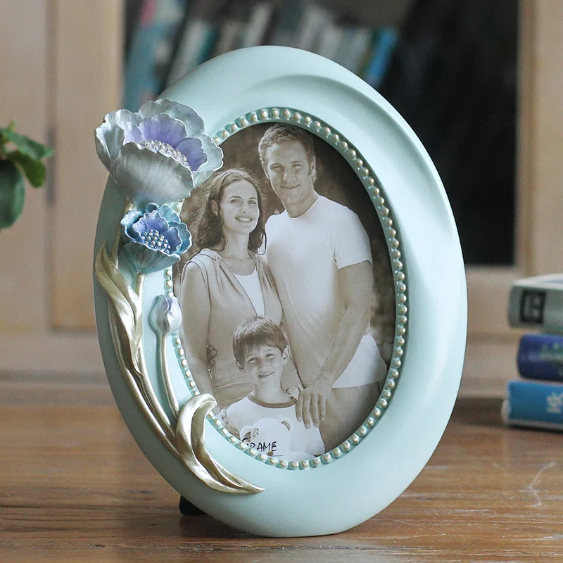 Stereo Flower Resin Photo Frame Europe Style Blue Picture Home Decoration Desktop Friends Birthday Gift New | Дом и сад