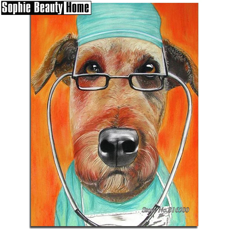 Алмазная 5D картина сделай сам с полным заполнением животные очки собака доктор