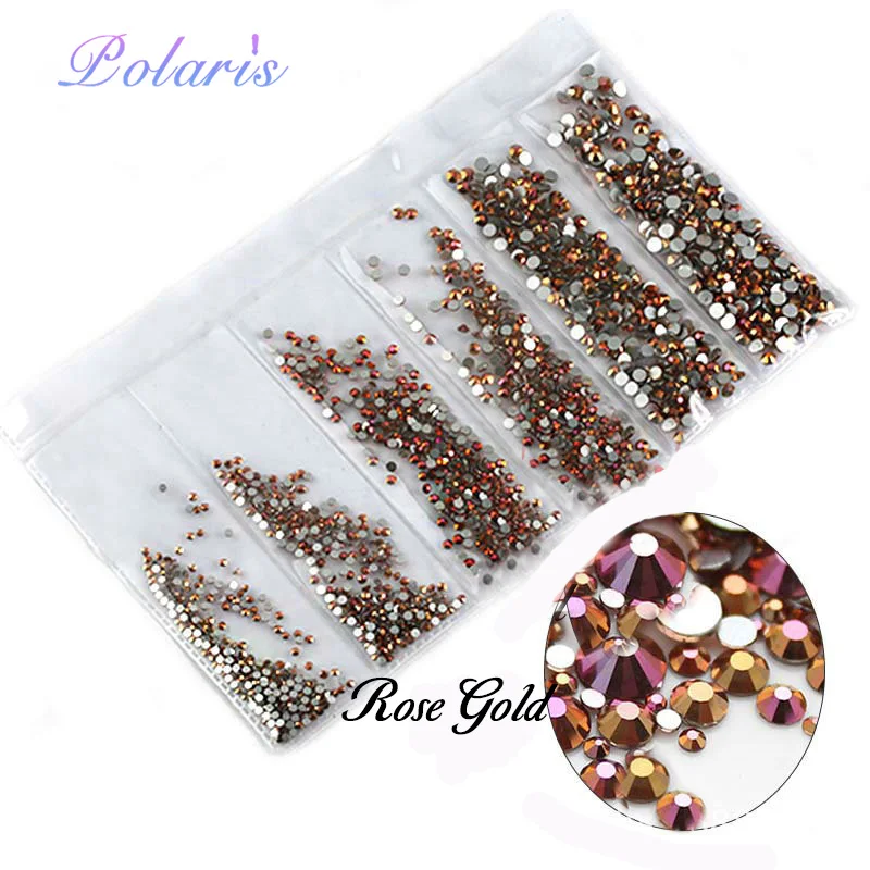 Rose Gold Polairs блестящее стекло SMC 6 разных размеров стразы с плоской задней частью без горячей фиксации для шитье стразами ткань для одежды Стразы для дизайна ногтей камень - Цвет: Rose Gold