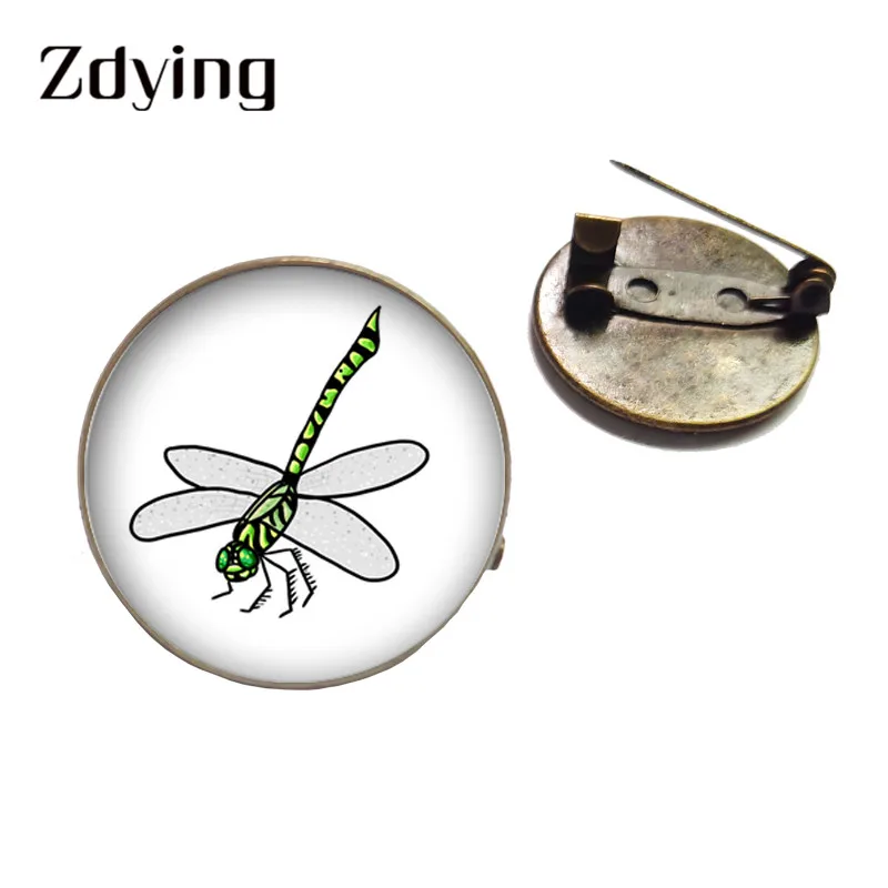 ZDYING Handmade Antique bronze plated Dragonfly Badge Brooch Glass Insect Pattern Cabochon Pins For Clothes Backpacks DN004 | Украшения и