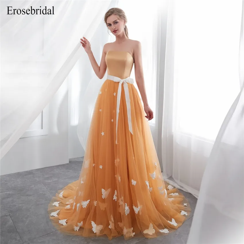 Золотое длинное вечернее платье A Line Erosebridal Дешевое вечернее платье белое элегантное платье с открытой шеей с аппликацией vestido de festa DH-69 - Цвет: Picture color