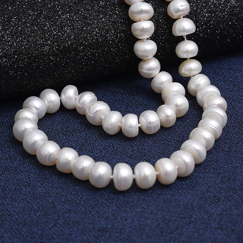 Очаровательная природных белый культивированный круглый 9-10 мм жемчужные бусы DIY