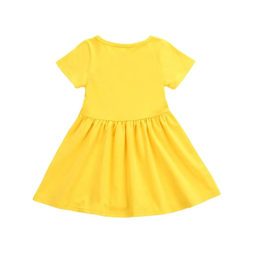 New Arrival Cute Toddler Infant Kids Baby Girls Dress Emoji Emoticon Smiley Short Sleeve Sun Dresses Outfits vestidos Yellow | Детская
