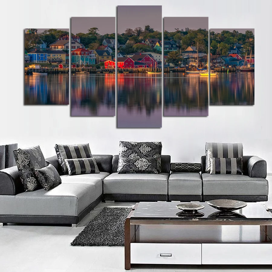 5 Piece Canvas Painting Nova Scotia City Night view Canada home decor print poster framed wall art | Дом и сад