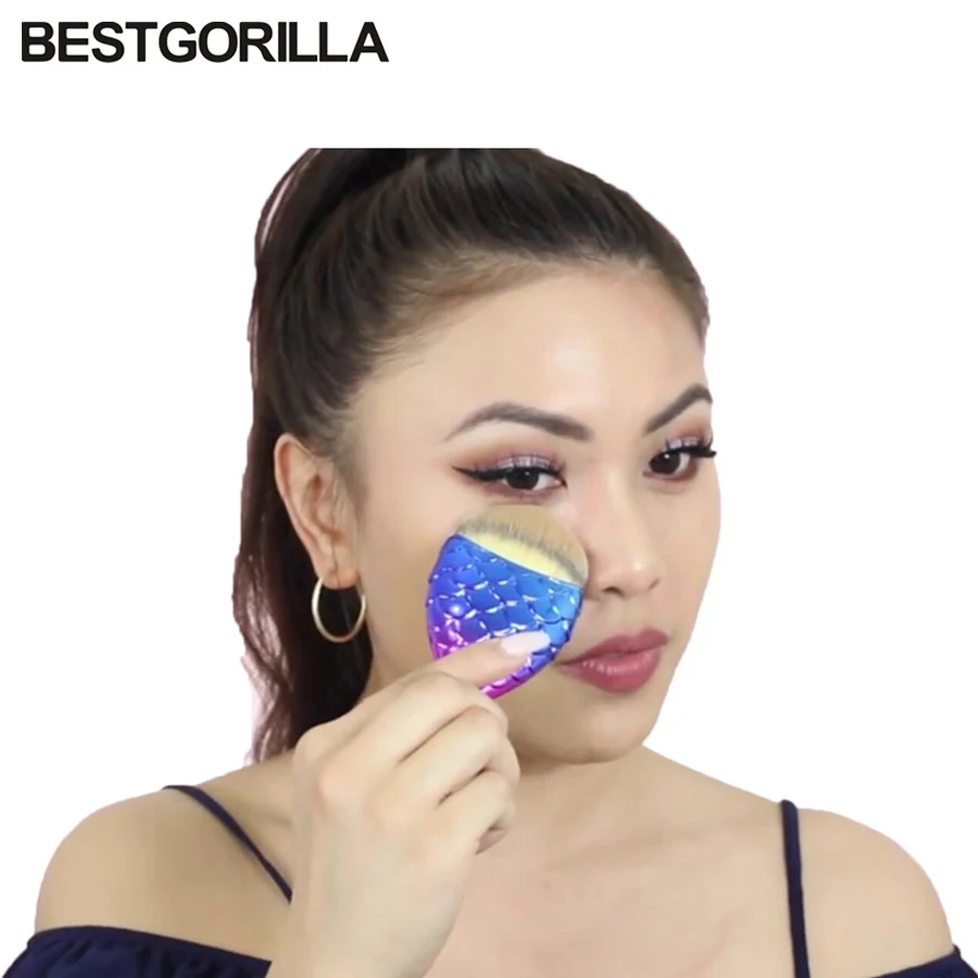 Best quality Fashion Mermaid Fish Makeup Brushes Powder Blush Foundation Make Up Brush Cosmetic Tools Bag Separately | Красота и