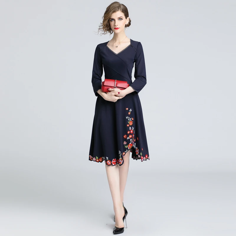 Женское платье с необычной цветочной вышивкой для вечеринки vestidos Invierno, осень, женские платья средней длины, Roupas Feminina K6205