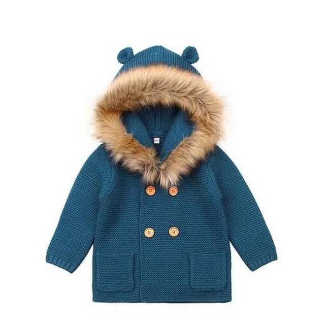 Winter Warm Newborn Baby Sweater Fur Hood Detachable Grey Infant Boys Girl Knitted Cardigan Fall Outwear Children Knitwear 0-24M |