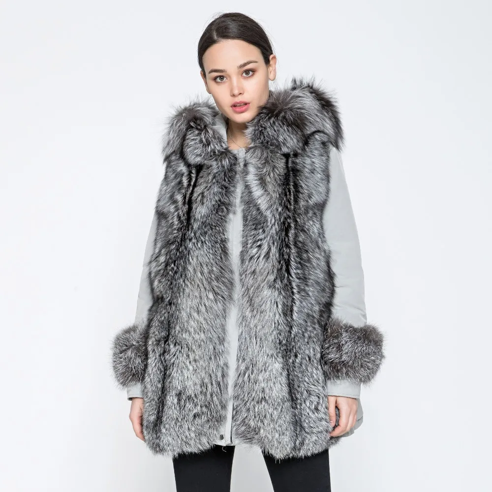 OFTBUY brand 2019 winter jacket women long parka outerwear parkas natural real sliver fox fur collar coat white duck down | Женская