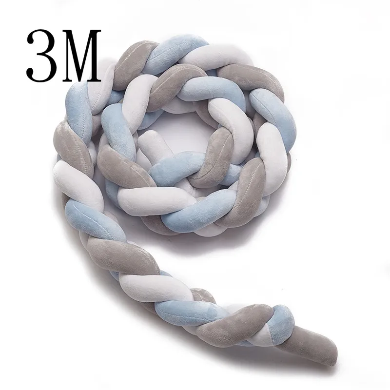 3M White Blue Gray 1 шт., 1 м/2 м/3 м, детский бампер ручной работы с узлом для кровати новорожденного, длинная плетеная Подушка, детская кровать, бампер с узлом, детская кроватка, декор для детской комнаты - Цвет: 3M White Blue Gray