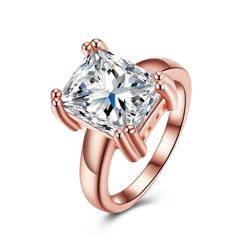 Мода розовое золото Цвет фианит квадрат Кольца для Для женщин дамы обручальное