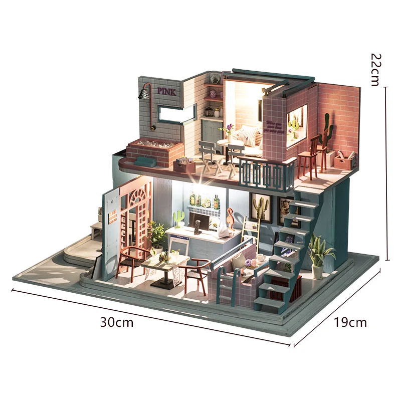 

Wooden Diy Dollhouse Toy Miniature Dollhouse Puzzle Diy Kit Doll House Furniture Coffee Shop Model Gift Toy For Children Gift