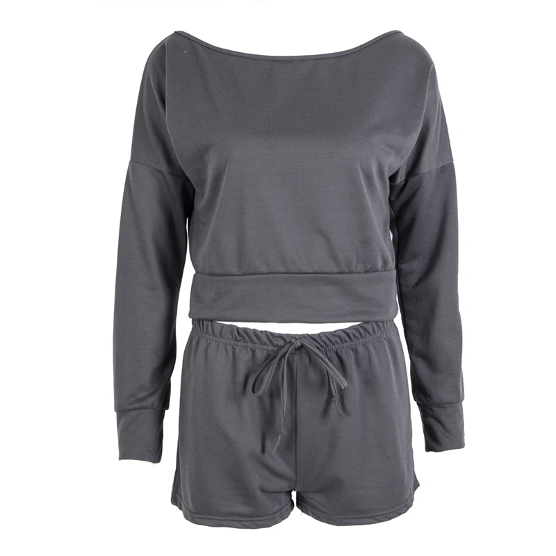 Новый летний женский модный повседневный комплект шорт с длинным рукавом и