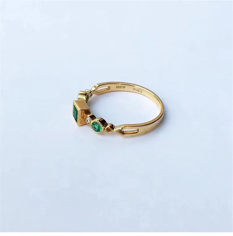 Aazuo 18 K желтое золото натуральный квадратный круглый Изумруд с настоящими бриллиантами IJ SI микро кольцо с мозаикой камней подаренный для женщин День Святого Валентина Au750