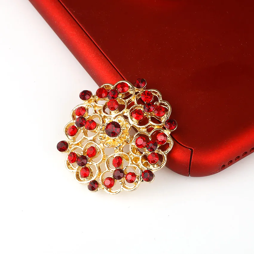 Красный цветок золотой цвет брошь фианит Броши для женщин булавки Свадебная шаль