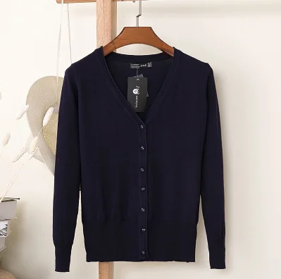 dark blue Плюс размер Женский вязаный кардиган пальто весна осень Повседневный v-образный вырез длинный рукав тонкий вязаный крючком свитер пальто женские топы 3XL 4XL - Цвет: dark blue