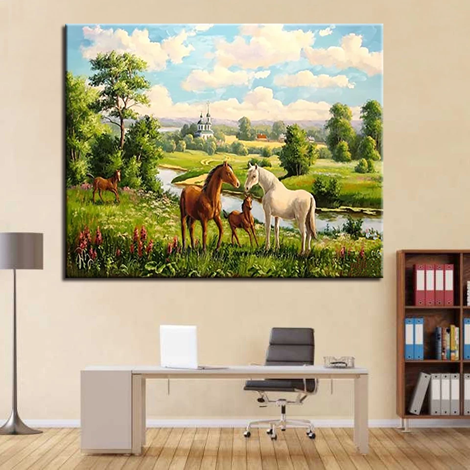 DIY наборы по номерам картина животное лошадь акриловая раскраска на холсте модные картины картина с изображением единорога для украшения дома рамка