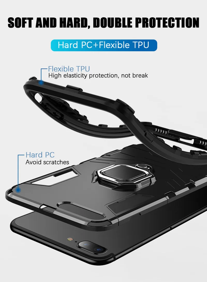4 In 1 Shockproof Luxury Armor Case for IPhone X XR XS Max 8 7 6 6s Plus 5 5S SE with Car Magnetic Finger Ring Holder Coque |