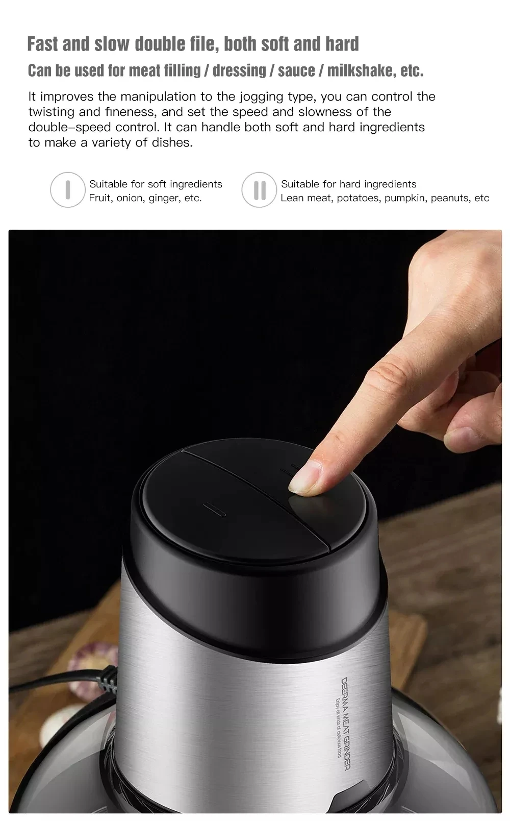 Xiaomi Deerma 1.8L блендер из нержавеющей стали для мяса, электрическая мясорубка, автоматическая мясорубка для использования в кухне