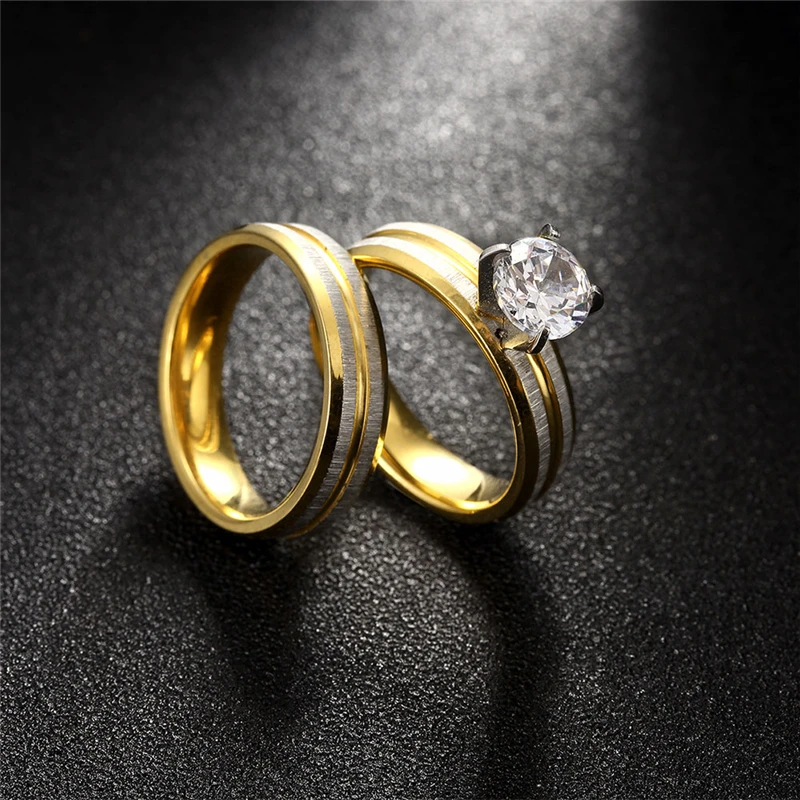 Женские золотистые обручальные кольца из титановой стали 2 шт./1 комплект|Кольца