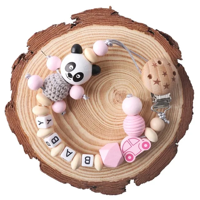 Pink Panda Бука деревянная соска цепи персонализированные имя ручной работы DIY цепочка для прорезывания зубов детский Прорезыватель зубов, пустышка Клип крючком бисера детский продукт - Цвет: Pink Panda