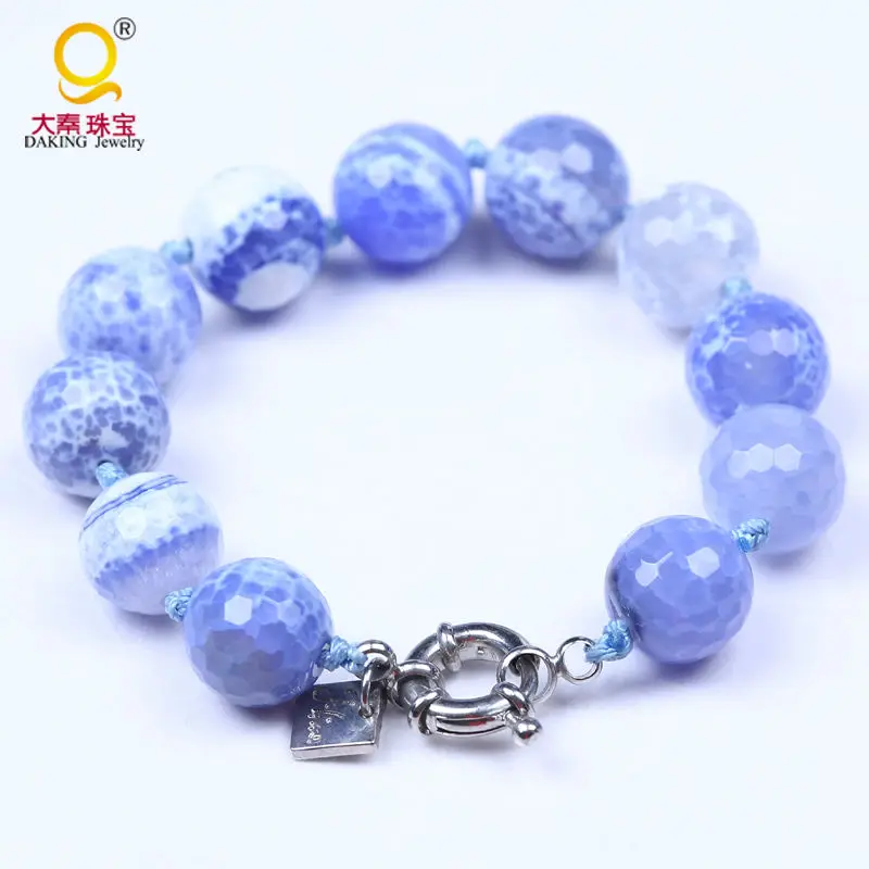 Свежий изысканный синий натуральный камень браслеты 14 мм граненый браслет с