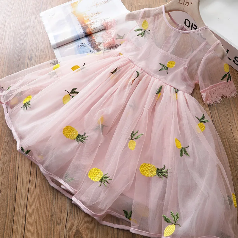 Baby Girls Summer Princess dress 2019 Girl Kids Pinapple Embroidery Mesh TUTU Dresses children's clothing 2-8 years | Детская одежда