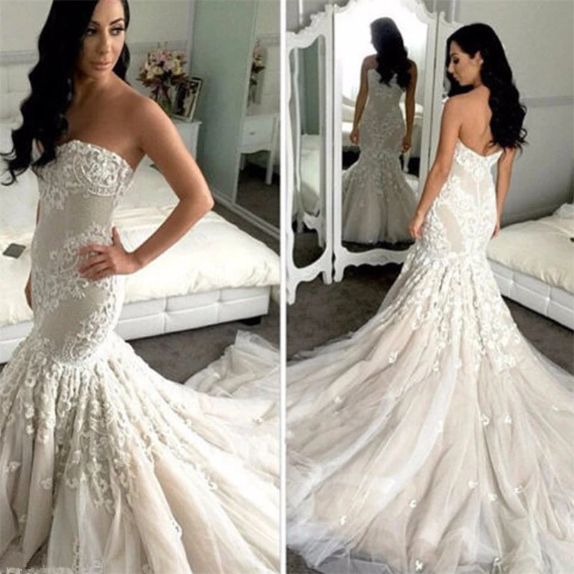 Без бретелек цветочной вышивкой арабское свадебное платье Русалка без рукавов