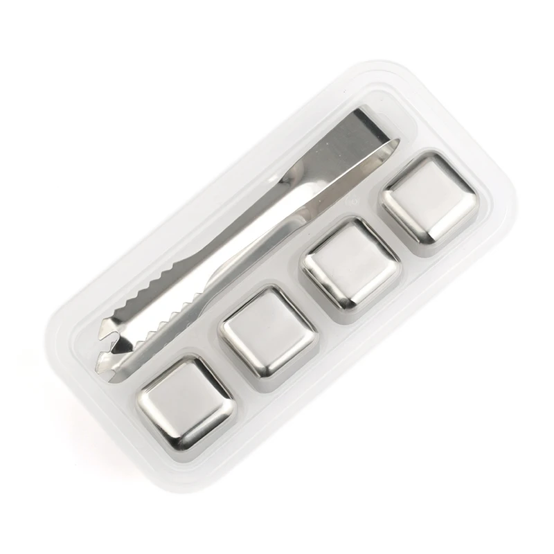 4pcs set Нержавеющая сталь многоразовые кубики льда виски камни вино Напитки Охладитель металла рок кубики льда пиво охлаждающий инструмент барные аксессуары - Цвет: 4pcs set
